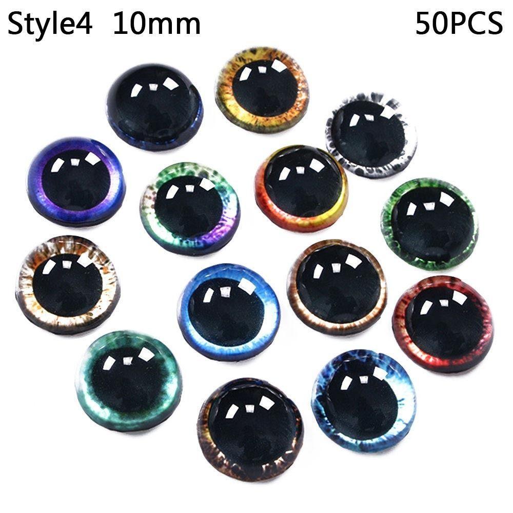 50Pcs Glass Eyes Cabochons Round 8MM-10MM Round Dome Dragon Eye Animal Eye For Craf DIY Jewelry Accessory MIX Pupil Eye Cameo