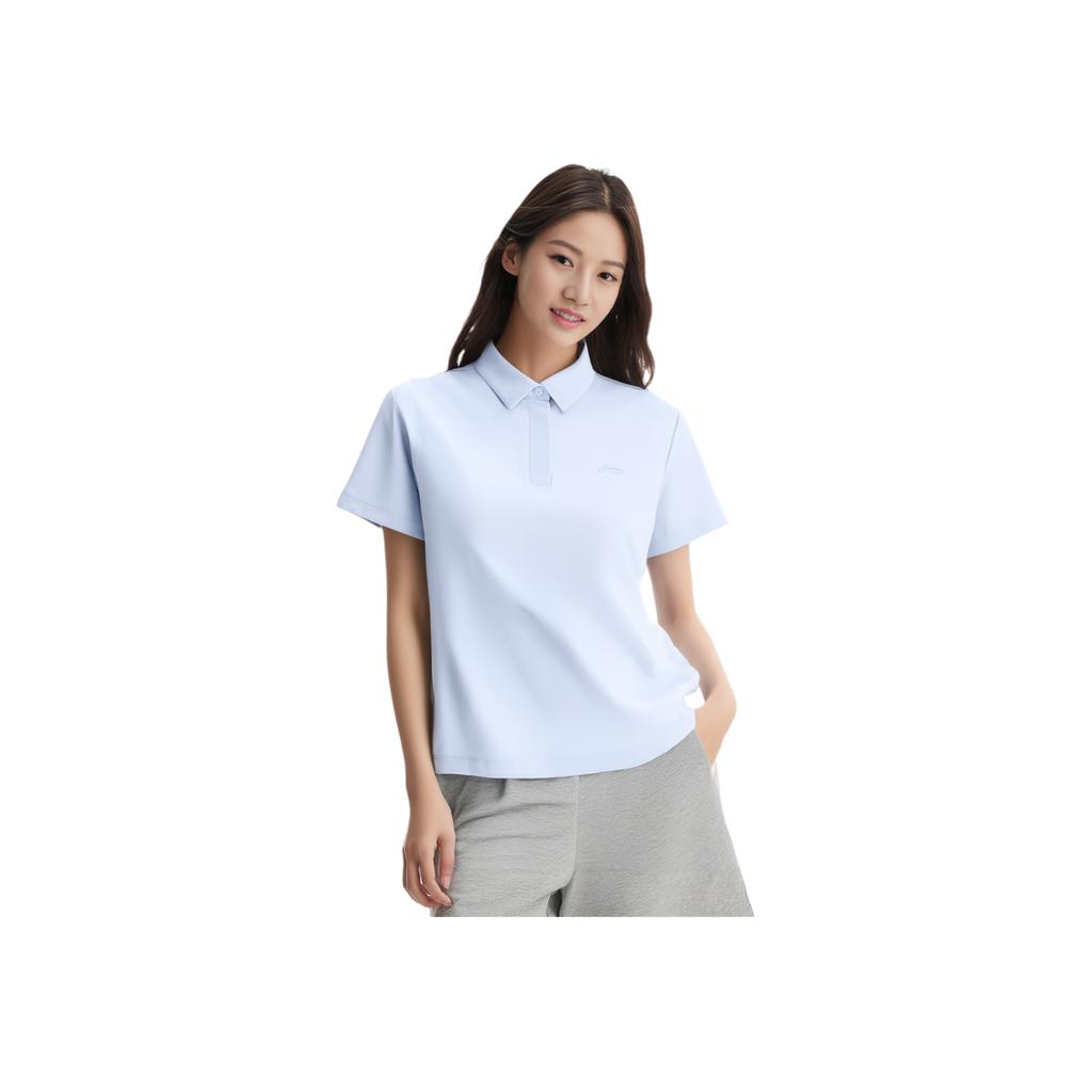 Li Ning Group Purchase Series Solid Color Soft Comfortable Breathable Versatile Casual Short Sleeve Polo Shirt Women Polo Shirts Cloud-Blue APLU770-5