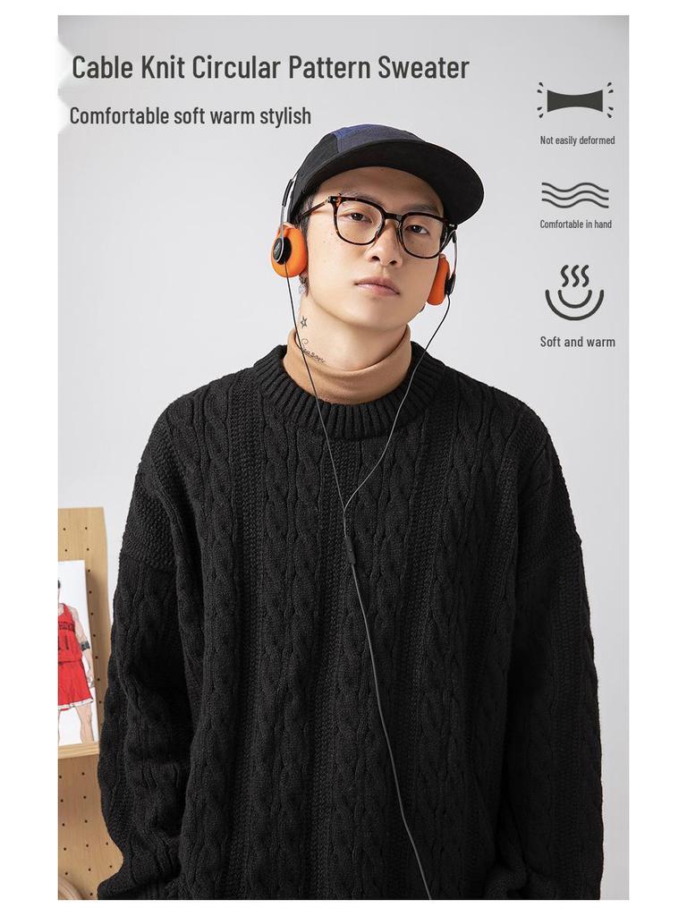 Hanlu Unisex Retro Japanese Round Neck Sweater - Autumn/Winter Loose Knit