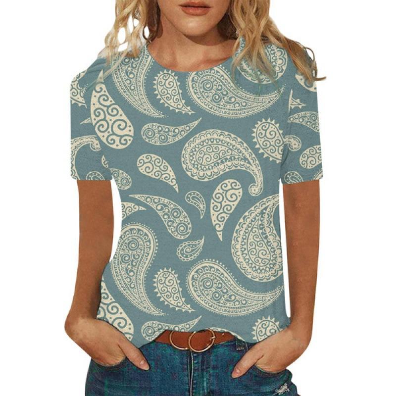 Women's Summer 3D Printed Short Sleeve V-neck Top T-shirt for Women