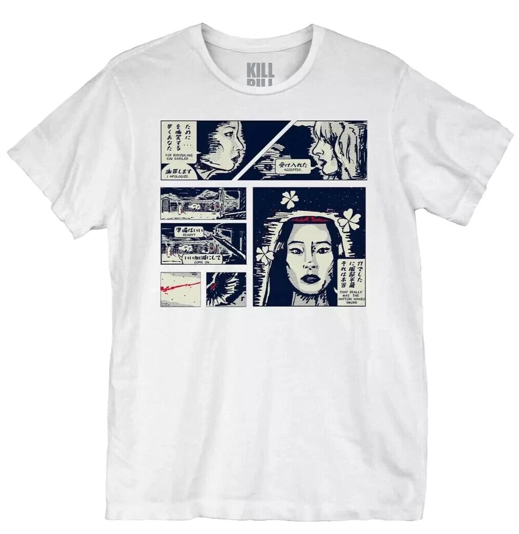 

Kill Bill Mens Comic Stripe Panels The Bride & O-Ren White Shirt NWT XS-3XL XL