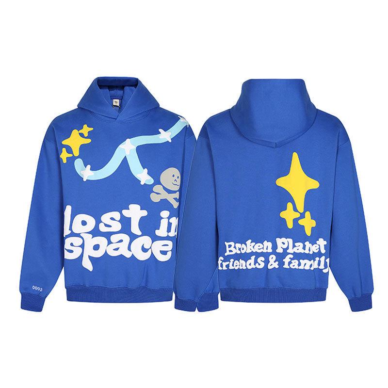 Unisex Broken Planet Print Velvet Hoodie - Trendy & Casual