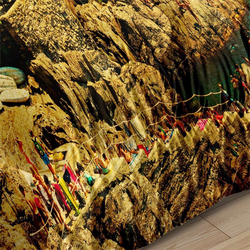 Three-piece Digital Printing Quilt Cover Set with Seaside City Scenery