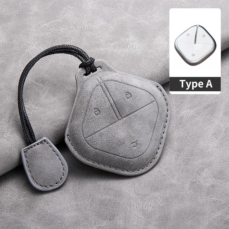 Leather Car Key Case Cover Shell for SGMW Wuling BINGO Airev 2025 for Baojun Kiwi EV Remote Car Key Keychian Accessories