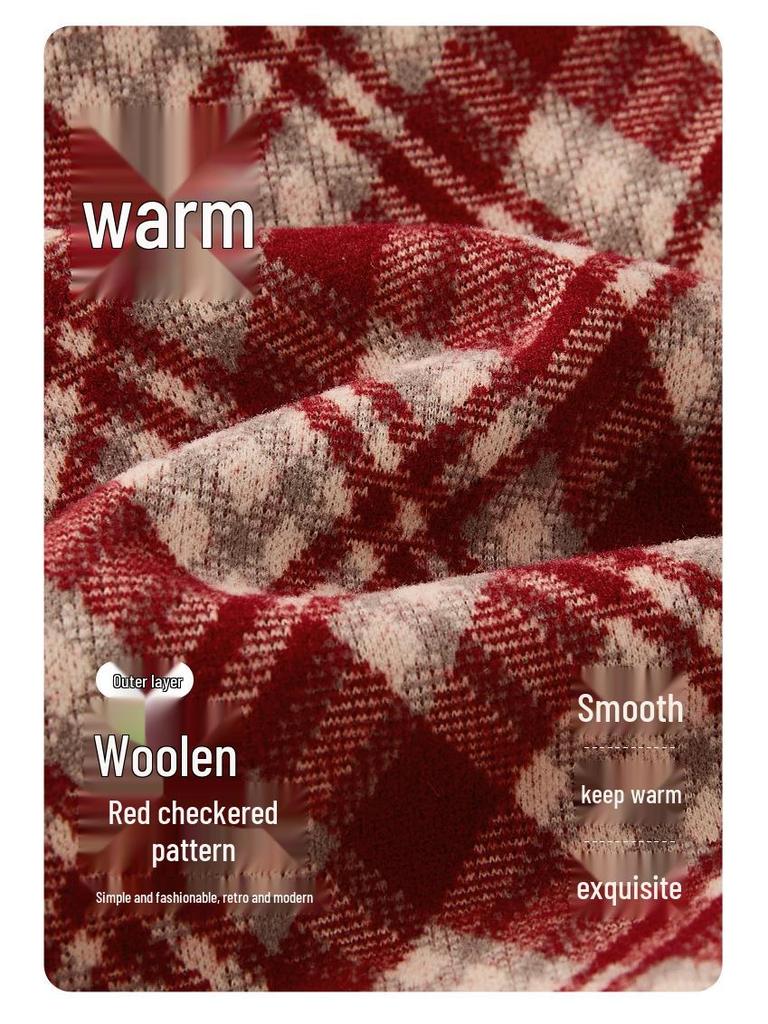 Girls' Red Woolen Jacket - Stylish Autumn/Winter Coat with Plus Velvet for Children