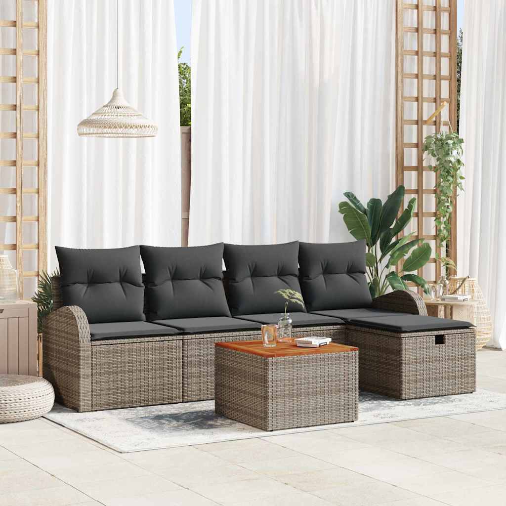 Garden Sofa Set with Cushions and Storage 6 Pcs Grey Poly Rattan