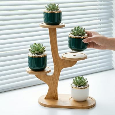Bamboo Storage Rack, Succulent Flower Rack, Small Potted Plant Display Rack, Suitable for Offices, Balconies, Windowsills, Living Rooms