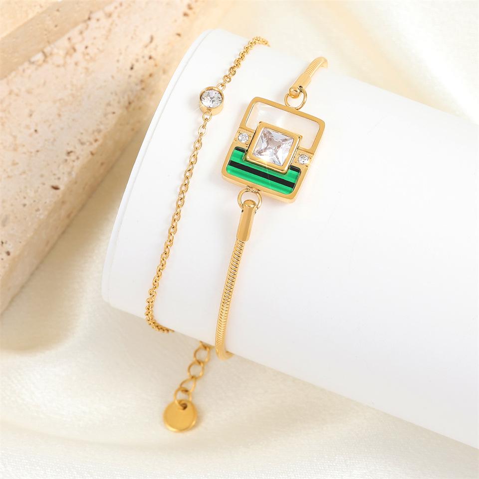 

Женский золотой браслет UILZ с белыми и зелеными ракушками и розовыми бриллиантами - Высококлассная европейская и американская нишевая ювелирная бижутерия