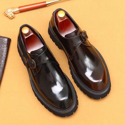 Ekskluzywne męskie skórzane buty typu brytyjski monk strap - Gruba podeszwa, Skóra naturalna, Szpiczaste, Business casual