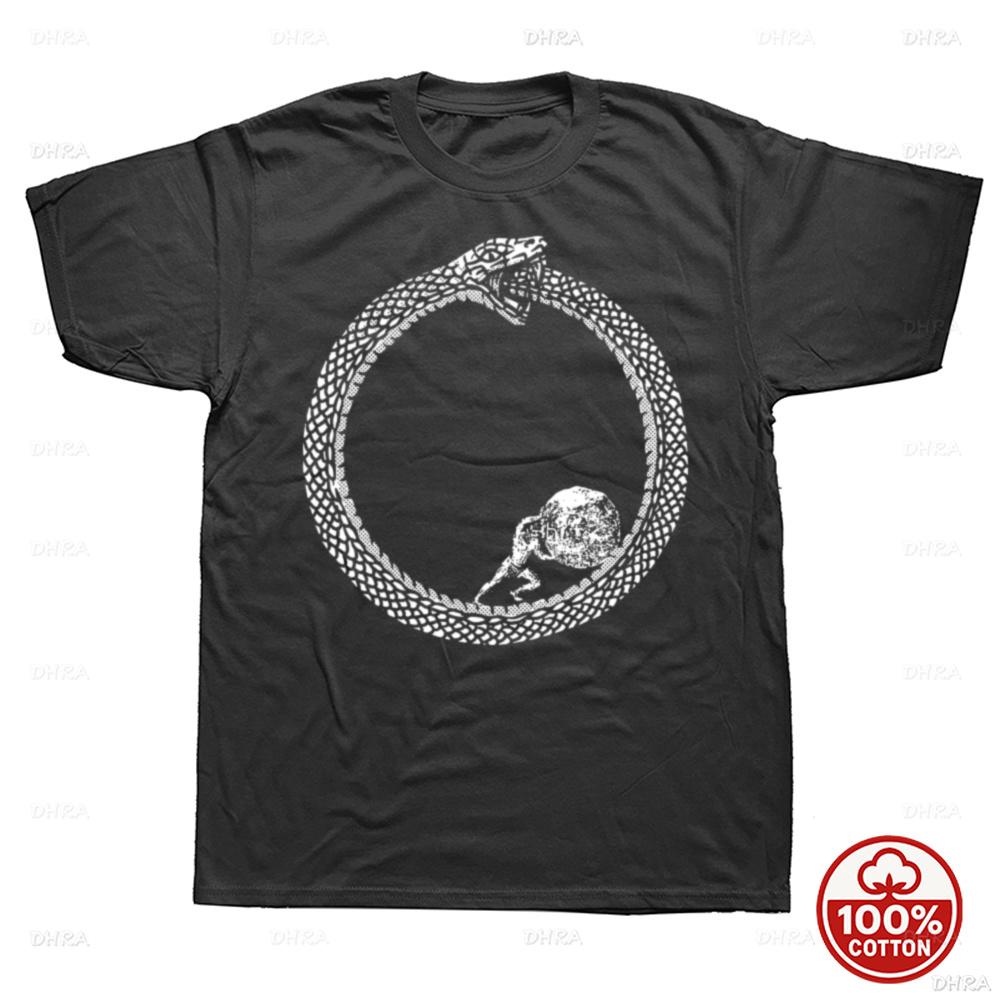 Sisyphus und Ouroboros Muster Philosophisches T-Shirt für Unisex Humorvoller Street Style Kurzarm Design Grafik T-Shirts Y2K