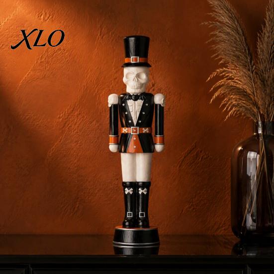 Festival Atmosphere Resin Crafts Halloween Skeleton Nutcracker Figurine, Gothic Skull Soldier Statue, Spooky Decorations Ornament for Window