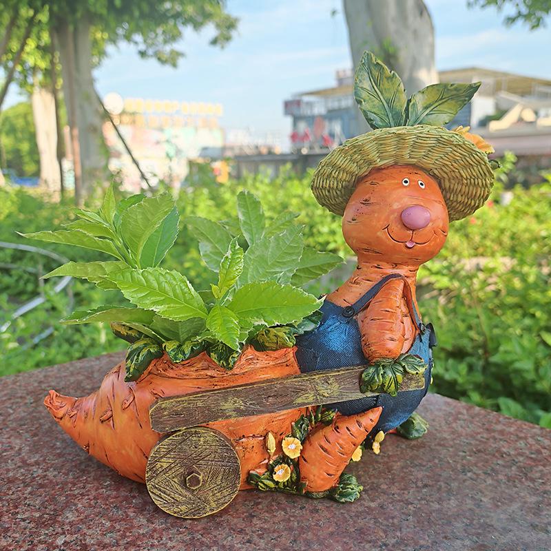 Carrot Farmer Resin Planter: Cute Animal Flower Pot for Outdoor Decor
