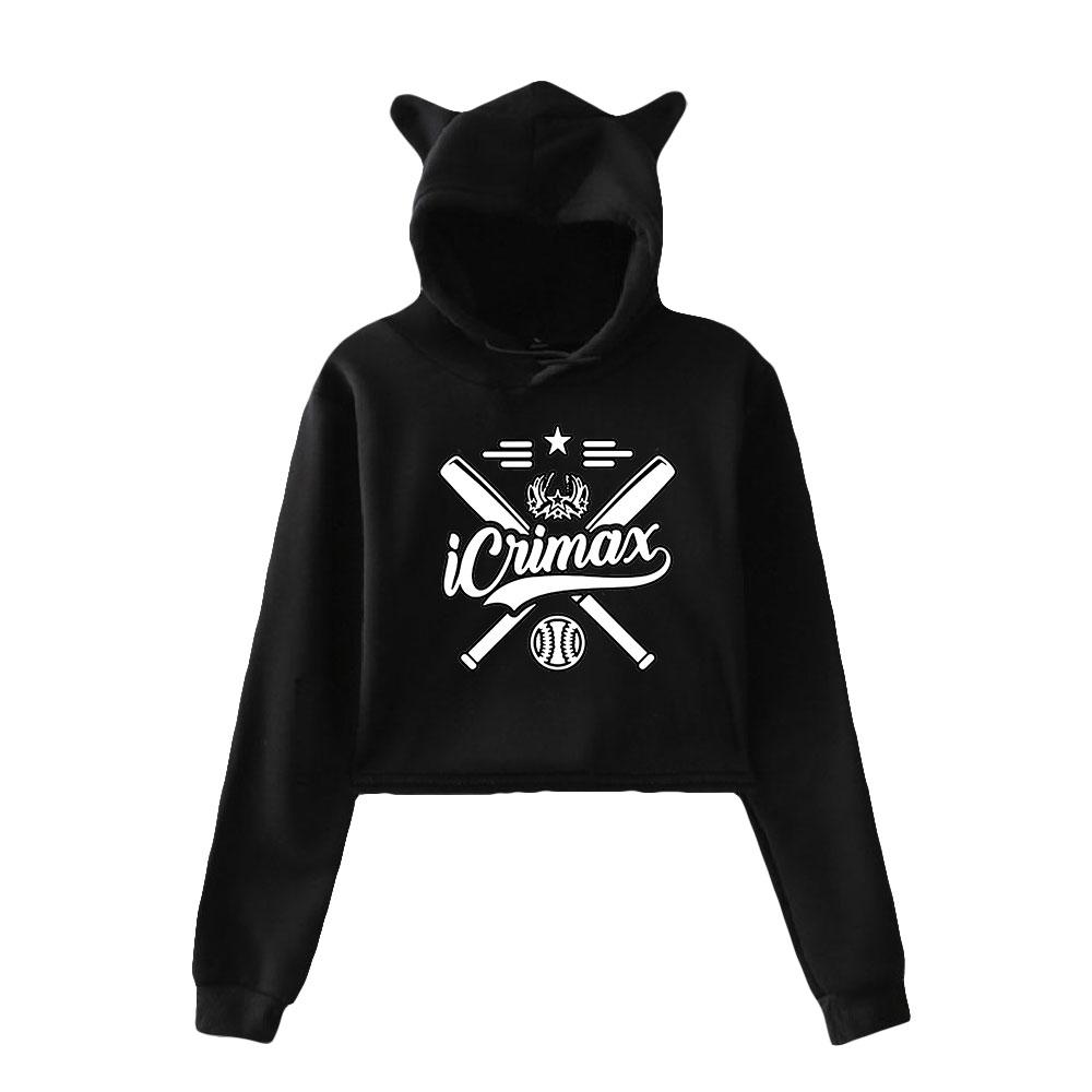 Icrimax Print Hoodie Women Long Sleeve Cropped Sweatshirts Female Casual Streetwear Crop Tops