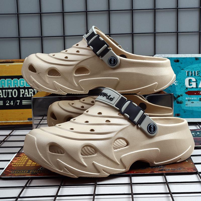 New Hole Shoes Men's Bag Head Drag Thick-soled Non-slip Beach Shoes Men's Slippers Home Wear Two Trendy