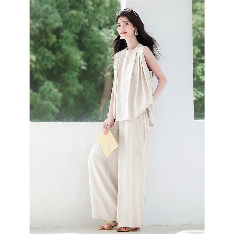 Women's Relaxed Fit Sleeveless Wide-Leg Pants Set