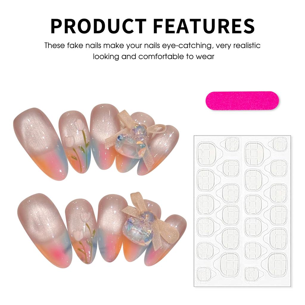 10Pcs Monet Garden Oval False Nails End UV Gel Material For Party Wedding Daily Use