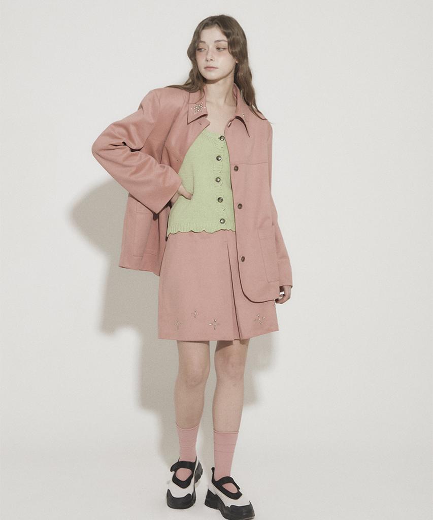 Eoboneoseu Four Suede Studded Mini Skirt [Pink]