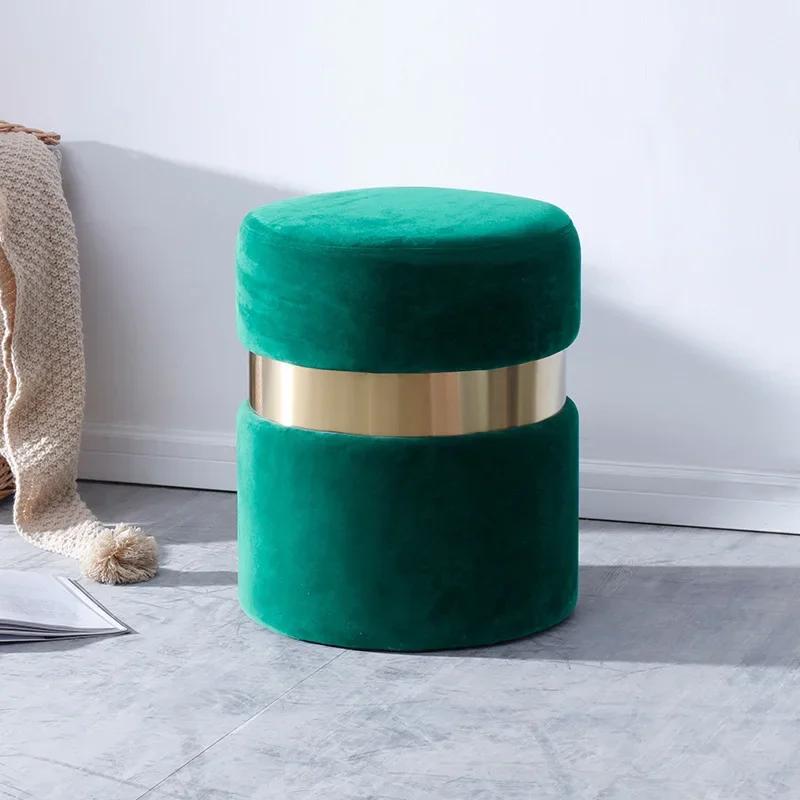 Velvet Ottoman with Storage Blue Vanity Chair Gold Legs Storage Footstool Living Room Elegant Storage Footstools