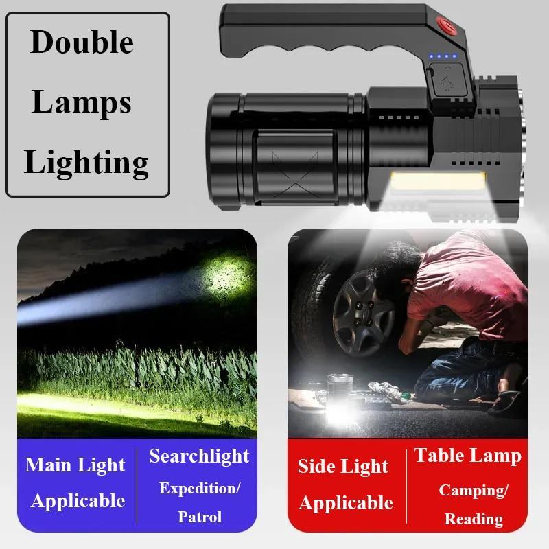 Super Light LED Flashlight COB Side Light USB Recharge Super Bright 4 LED Side Light 4 Modes Flashlight Built-in Battery Outdoor Hunting Camping