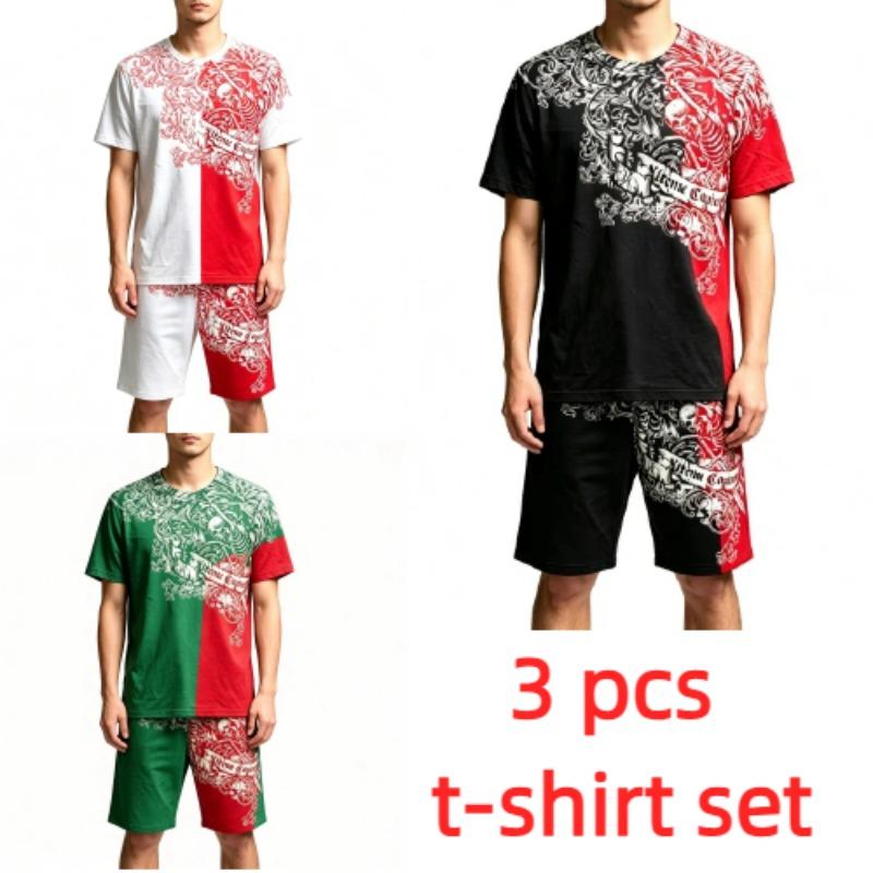 Summer Casual Retro Skull Printed Round Neck Short Sleeved Kids T-Shirt And Shorts Set Boy's and Girl's T-shirt Shorts Set