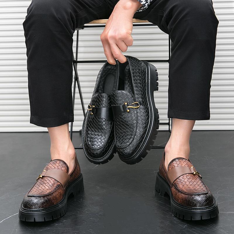 Leather Shoes Men's New Men's Low-top Business Fashion British Style One-pedal Platform Casual Leather Shoes Men