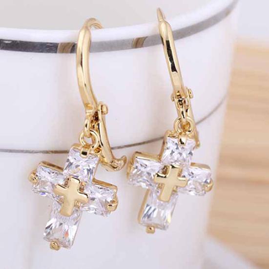 Women's Luxury Cubic Zirconia Dangle Drop Cross Hoop Earrings Banquet Jewelry