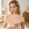 Wooden Folding Fan with Hollow Ribs Chinese Japanese Style Vintage Hand Fan Portable Wedding Dance Party Decorative Handheld Fan