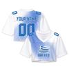 Women Mesh Crop Top Short Sleeve Loose Fit Y2K Style Football Fan DIY Jersey Streetwear V Neck Print Shirt
