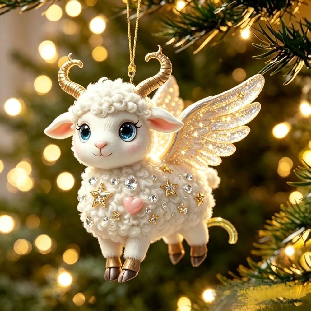 2D Flat Goat Pendant Shining Animal Hanging Decoration Zodiac Goat Souvenir  Holiday Party Decor