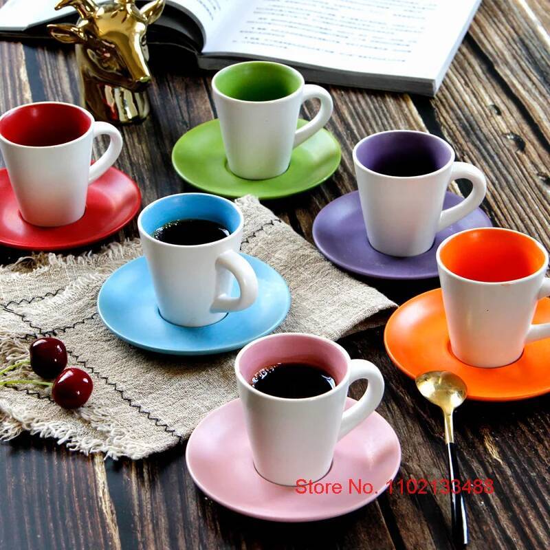 Set di 6 tazze da caffè professionali, stoviglie da caffè, stoviglie, macaron, ceramica smerigliata, set di tazze e piattini da caffè espresso in Italia