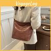 Vintage Street Chic Pu Tote Bag Medium Size Trendy Stitching Detail Polyester Lining Bucket Shape Zip Closure Wallet Bag