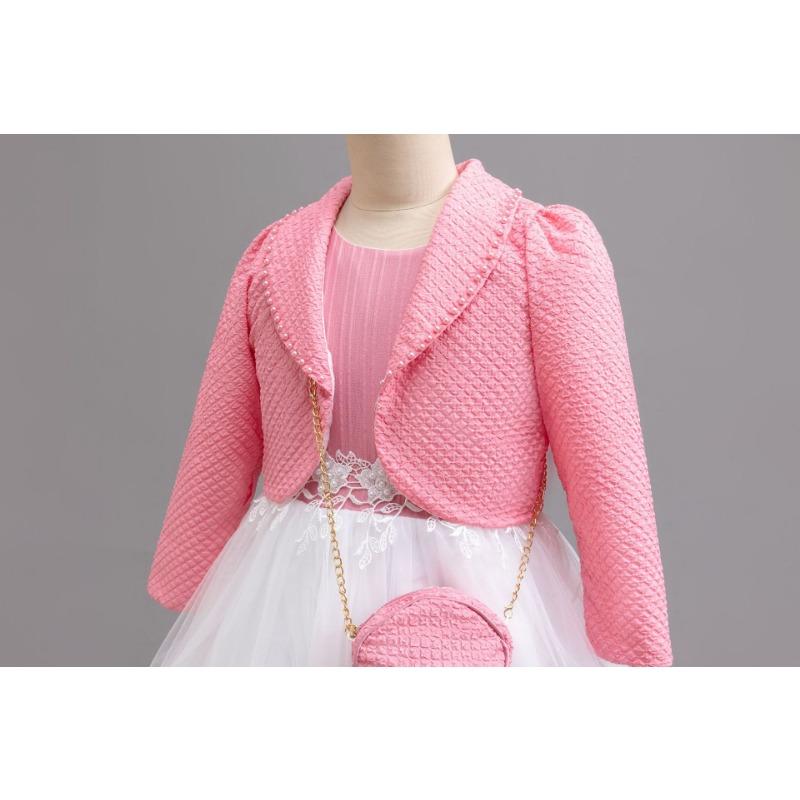 Girls Two Pieces Long Sleeve Color Block Princess Long Formal Dress For Performance Hosting