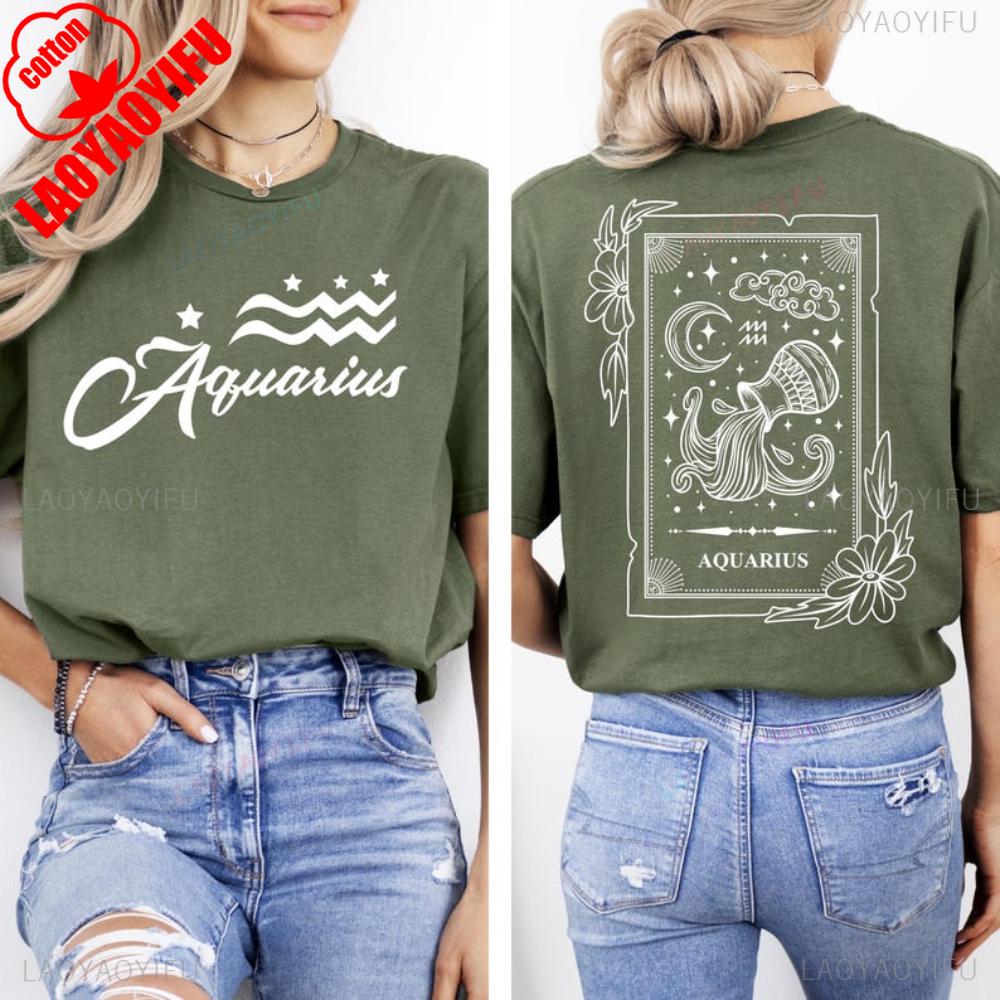 

2026 Zodiac Aquarius Retro Unisex Cotton Shirt Ten Aquarius Birthday Gift Celestial Tee Send Aquarius Gift Women XXXL