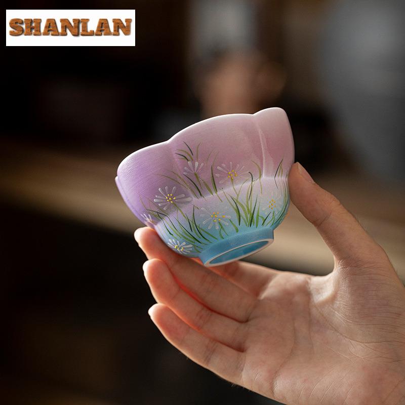 150ml Hand-painted Daisy Teacup Luxury Tea Bowl Sample Tea Cup Tea-tasting Personal Cup Chazhan Master Cups For Tea Decoration