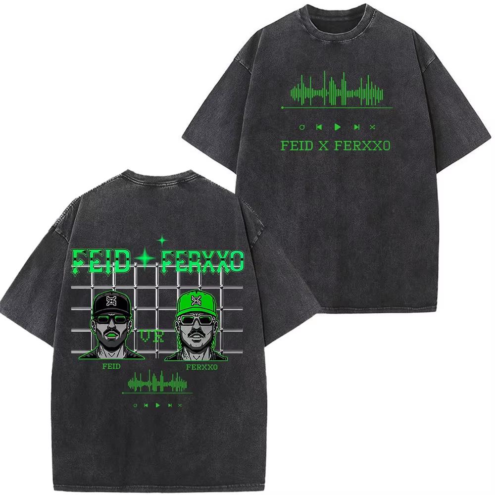 Summer Hot Sale Rapper Feid Ferxxo Tour 2026 Print Vintage Washed Tees Men Women Fashion T-shirts Hip Hop Streetwear Gothic Cotton Oversized T-shirt