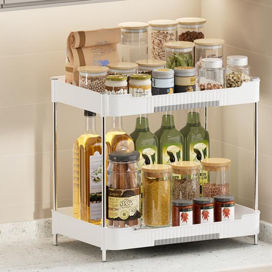 2-Tier Kitchen Counter Organizer Storage Shelf with Drip Trays Countertop Organizer Rack for Bottles And Jars Kitchen Bathroom