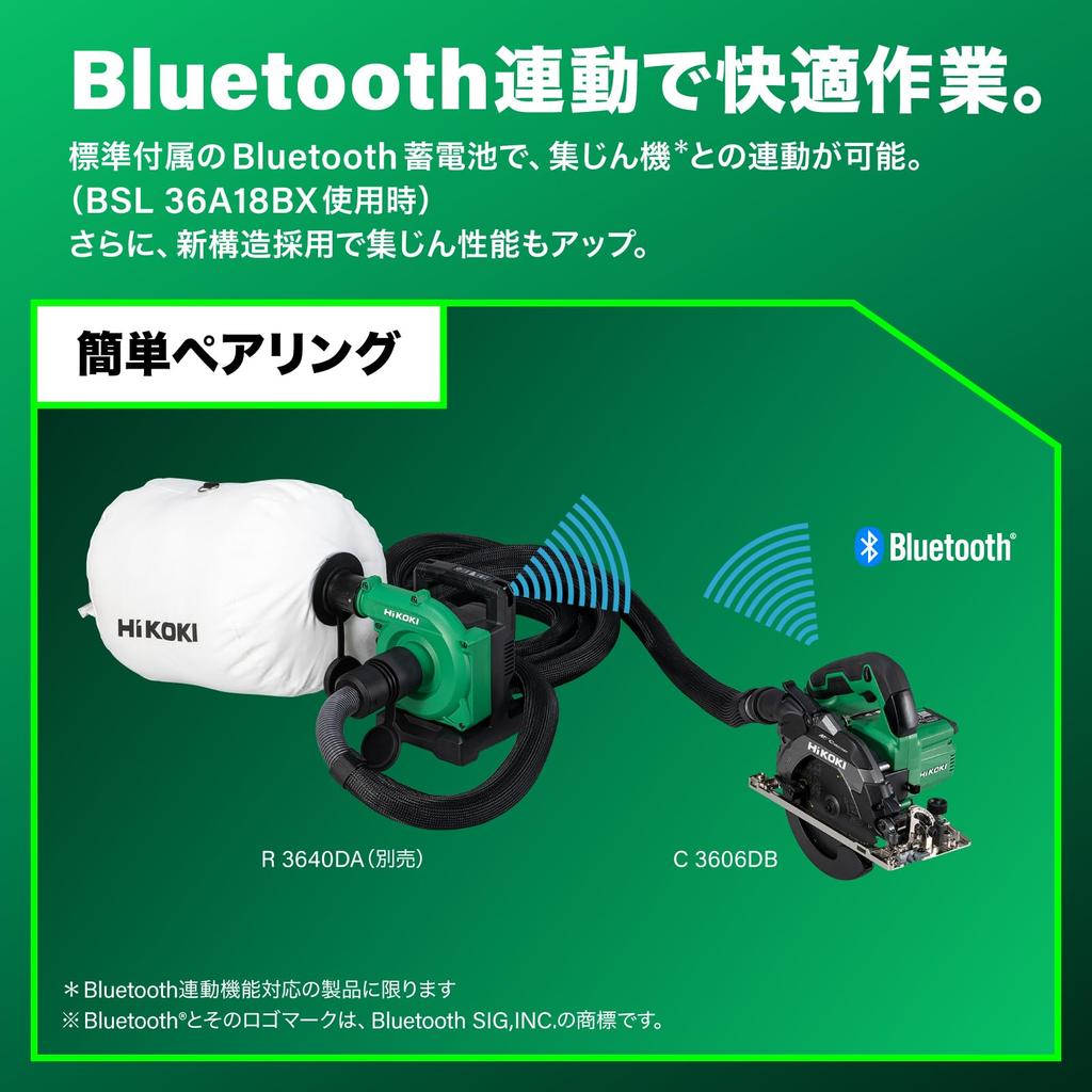 HiKOKI 36V Cordless Circular Saw C3606DB with 165mm Saw 4 System and Black Shachi Tip Saw (XPSZ) Blade, Charger, Cases,