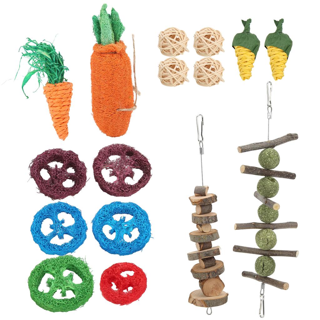 Rabbits Chew Toys Grass Ball String Rattan Ball Loofah Carrot for Hamsters Chinchillas Guinea Pigs Teeth Grinding