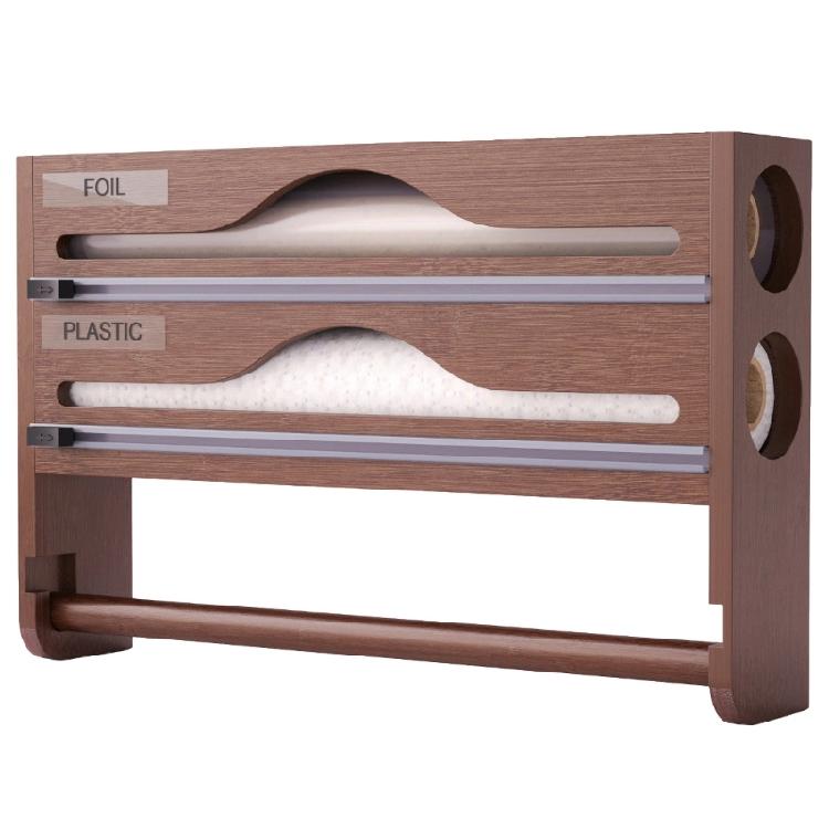 Easy Install and Wood Plastic Wrap Cutter and Organizers for Quick Cutting Action and Simple Cleaning in Any Kitchen
