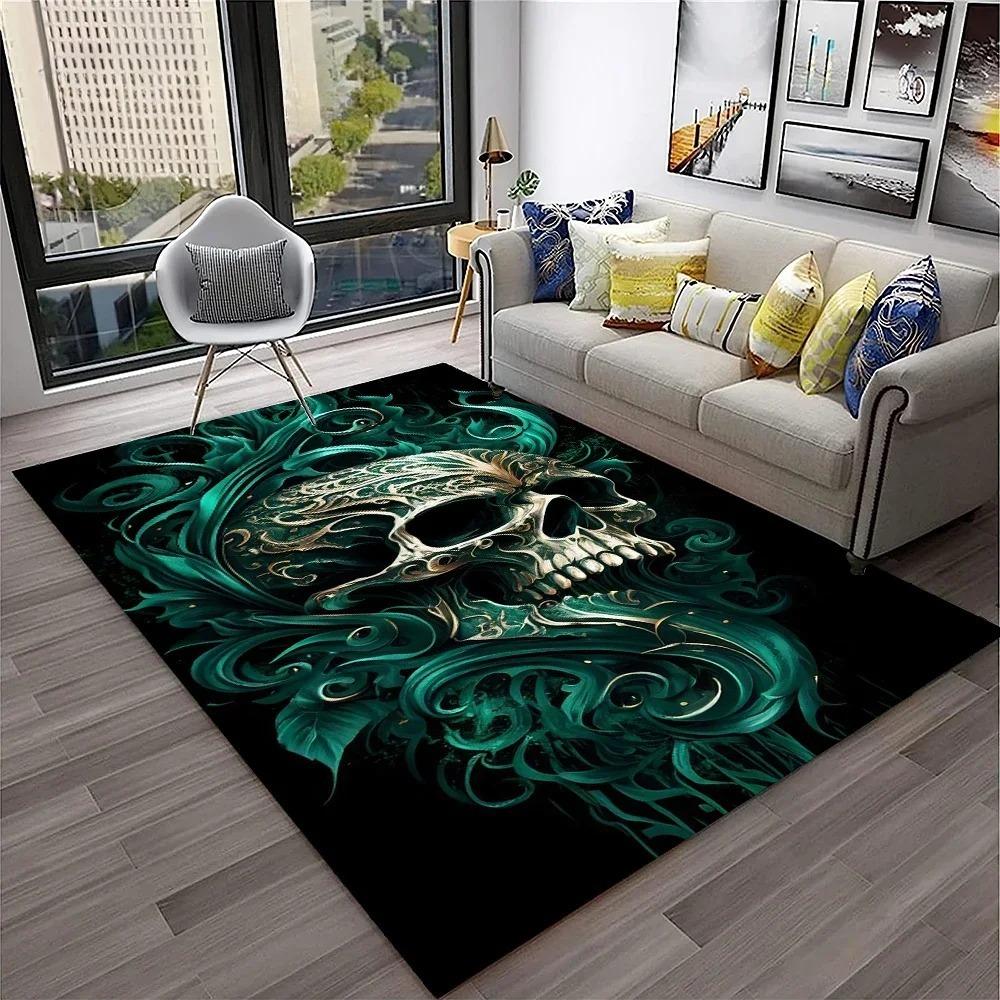 Large Area Rug Rebellious Skull Pattern Carpet Living Room Floor Mat Anti-slip Bedroom Ground Mat Easy To Clean Soft Rug Gift