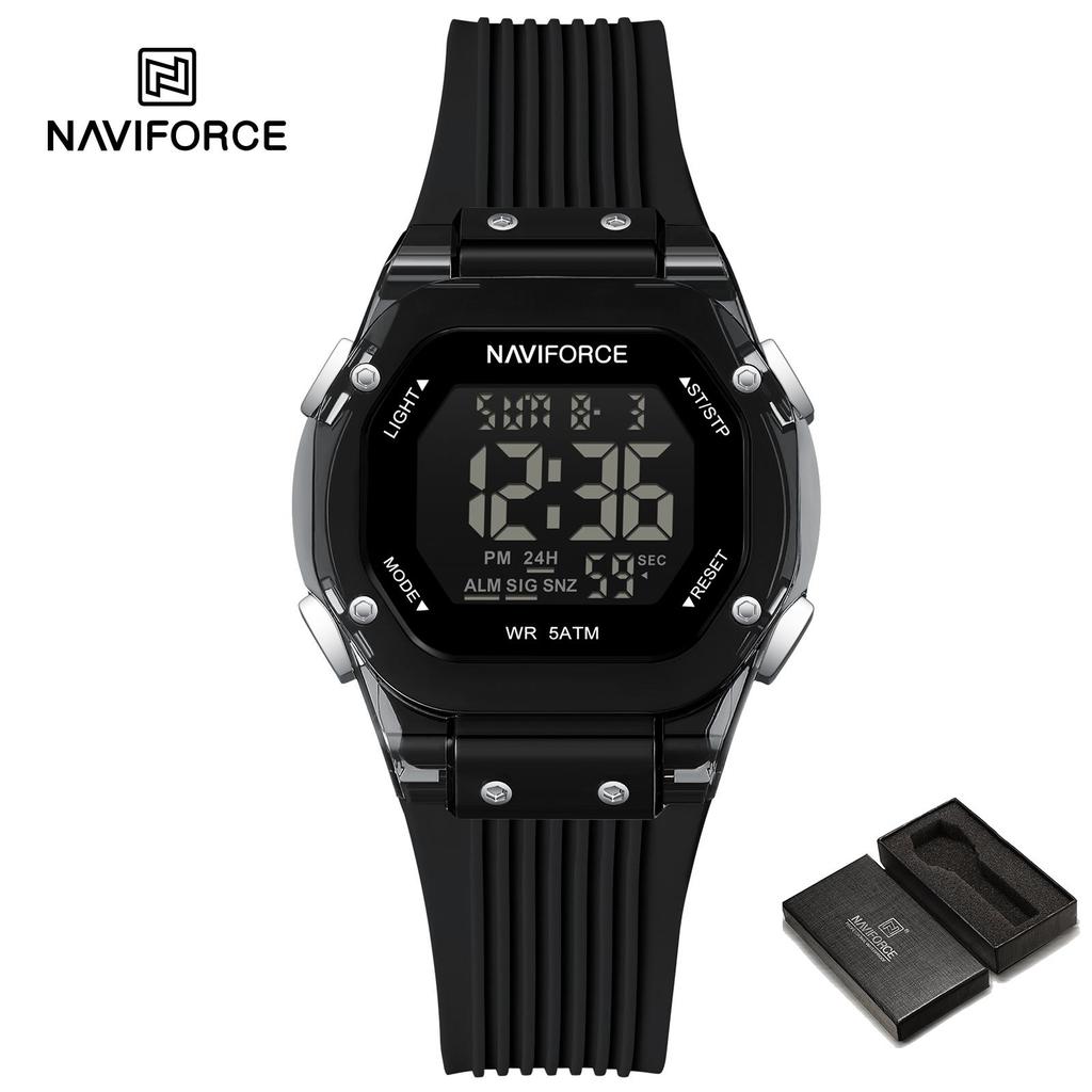 NAVIFORCE Digital Women Watch Alarm Calendar Date LCD Display Sports Chronograph Silicone Strap Waterproof Ladies Girl Watch Gift NF6114