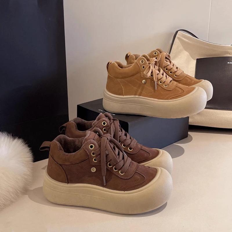 Leder Samt High-Top Schuhe für Damen Herbst und Winter neu dicksohlige vielseitige lässige Sport-Board-Schuhe verdickte warme Baumwollschuhe