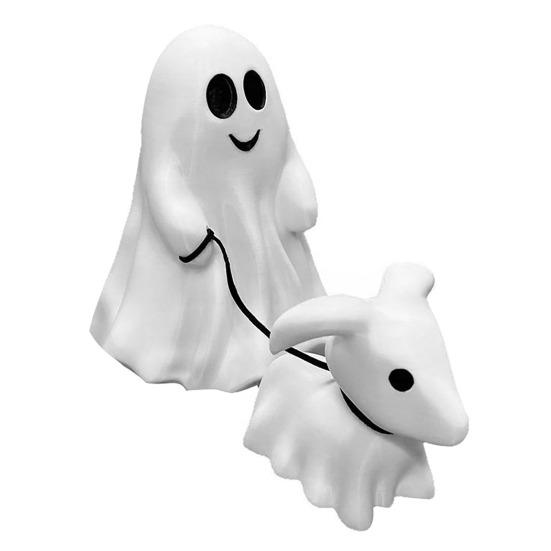 Halloween Ghost Walking Dog Statue Spooky Garland Ghost Walking Puppy Figurine Resin Sculpture Indoor Outdoor Desktop Decoration Ornament