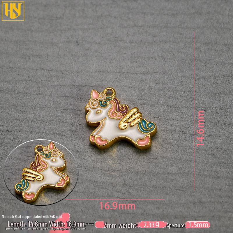 24K Gold-Plated Pure Copper Year of the Horse Unicorn Pendant Charm for DIY Jewelry