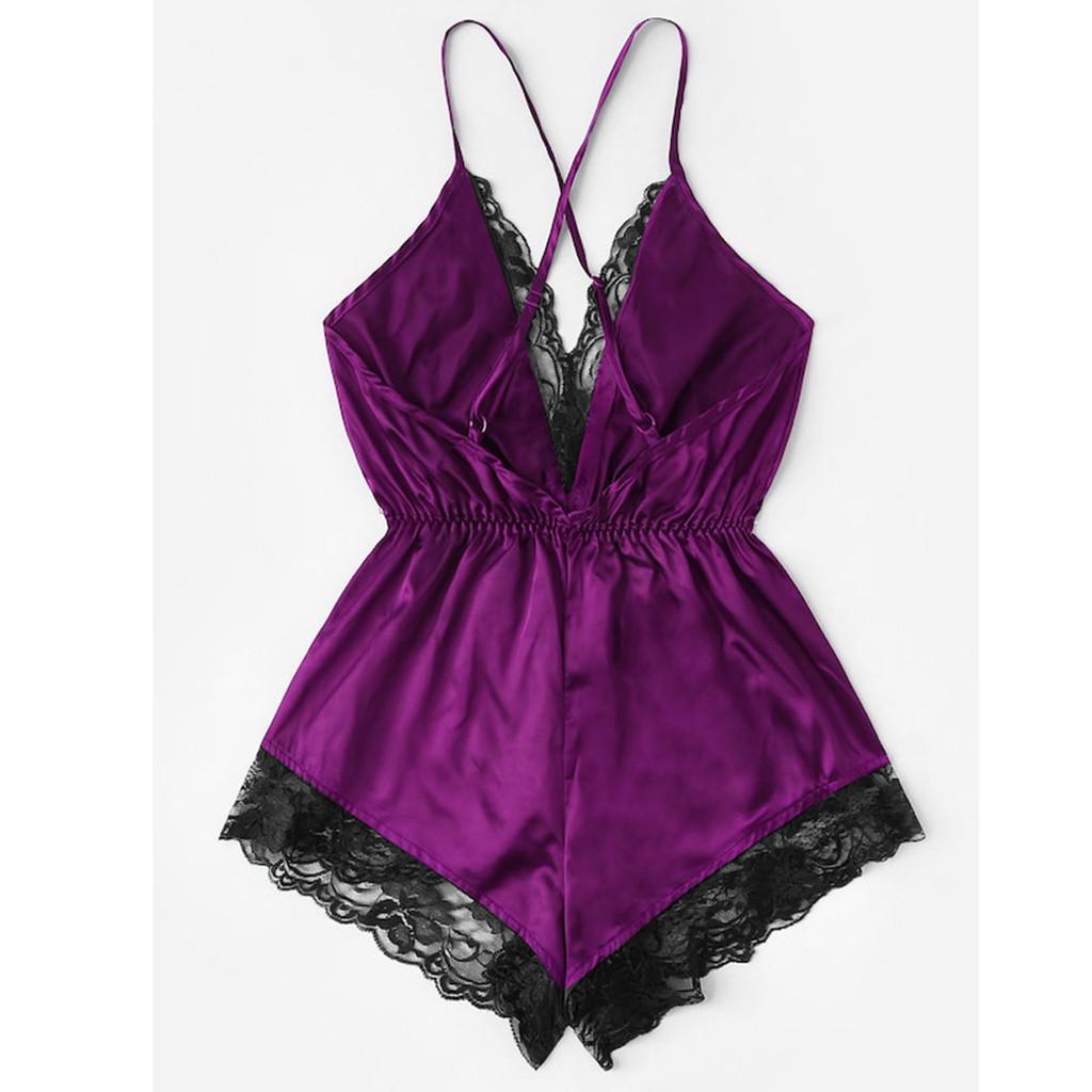 Fashion Women Sexy Lingerie Girl V-neck Lace Splice Bodysuit Sleepwear Bodydoll