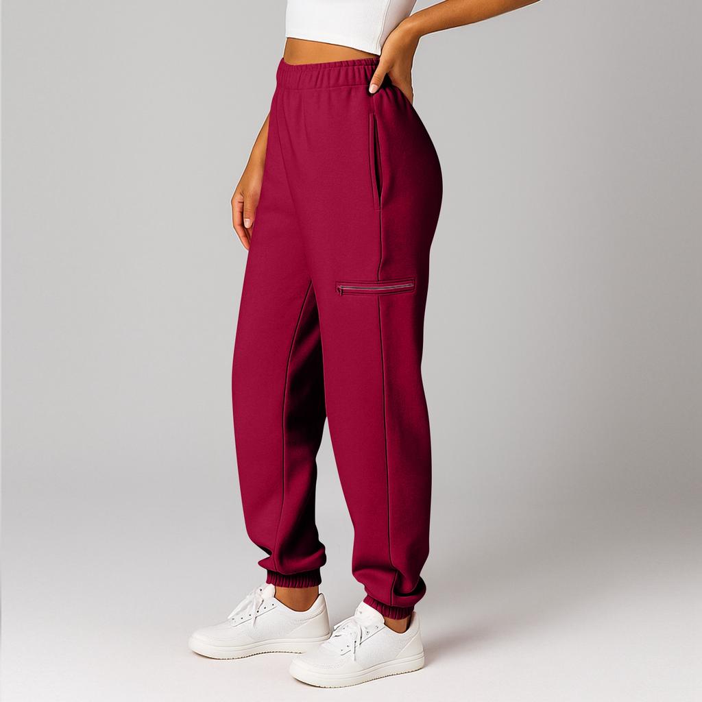 Women's And Men's Sports Pants With Pockets Fashionable Solid Color Elastic High Waisted Casual Sweatpants Pants