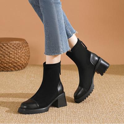 Martin Boots Women's High-heeled British Style 2024 New Autumn and Winter Thick-soled Medium Boots Retro Thick-heeled Short Boots