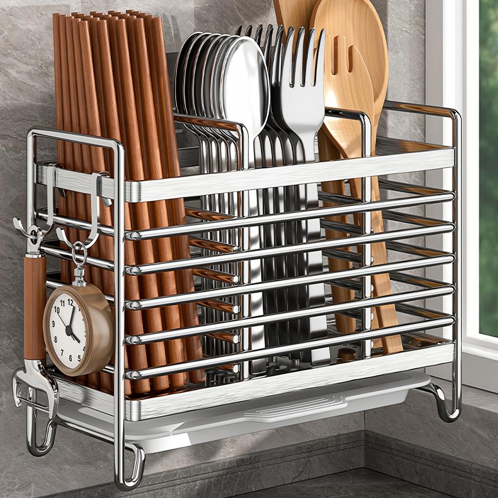 Stainless Steel Chopsticks Holder Wall Mounted Kitchen Utensil Drying Rack Countertop Spoon Fork Storage Organizer Drainer