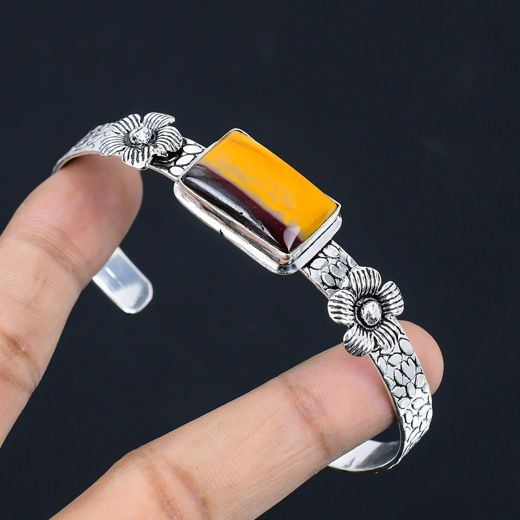 

Mothers day Sale 925 Silver Natural Mookaite Birthday Flower Boho Bangle Jewelry Adjustable