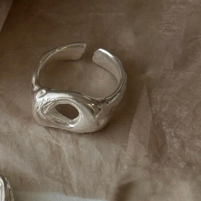 PANJBJ 925 Silver Frosting Geometry Ring for Women Wide Texture Versatile Handmade Ins Jewelry Gift